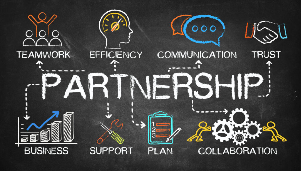Partnership concepts illustrated on chalkboard