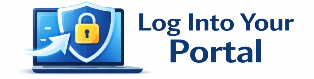Computer login with security shield graphic