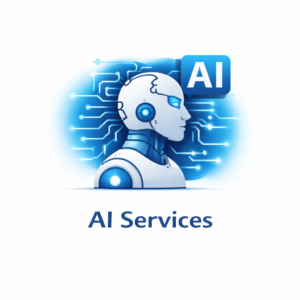Robot head with AI Services text