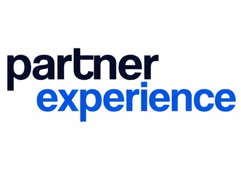 Text: partner experience in blue
